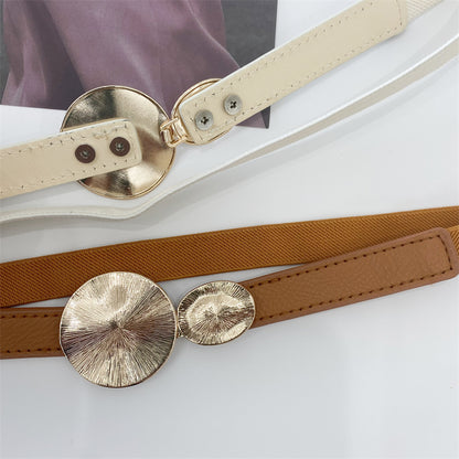 Stretchy thin belt with metallic circles buckles