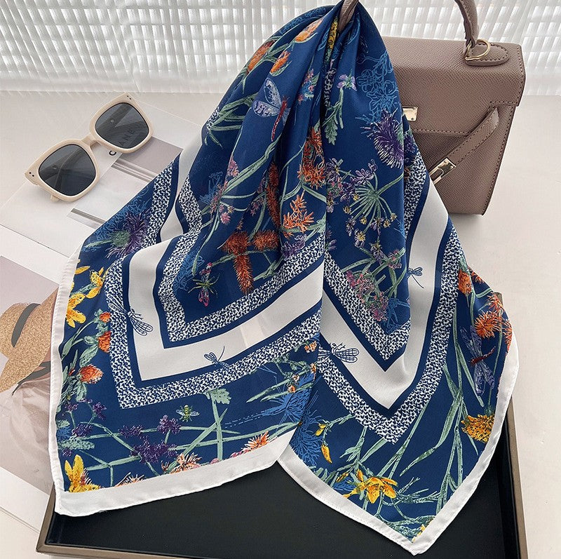 Navy floral square scarf
