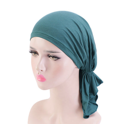 Jersey cotton hair cap with tail