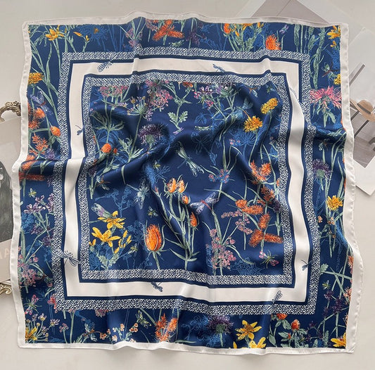 Navy floral square scarf