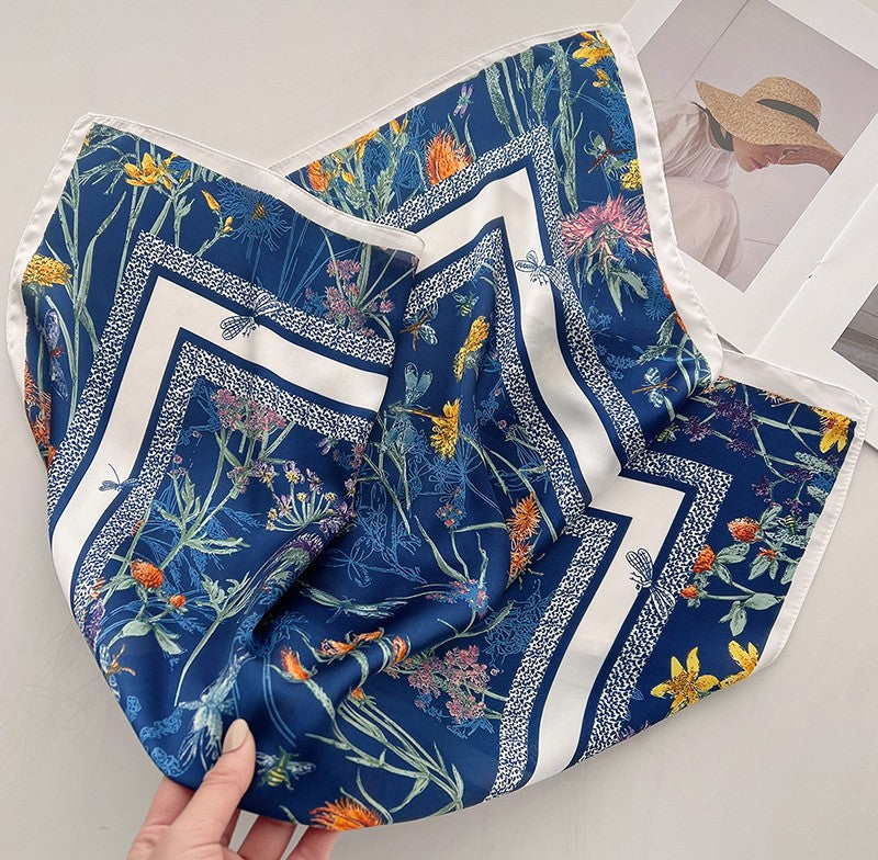 Navy floral square scarf