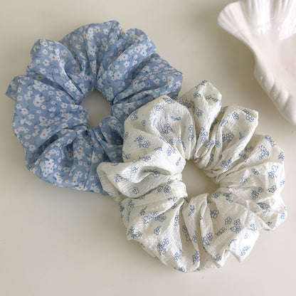 Blue chiffon floral scrunchies