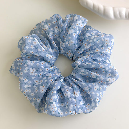 Blue chiffon floral scrunchies