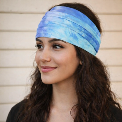 Extra-wide tie dye print knotted bandanna hair band