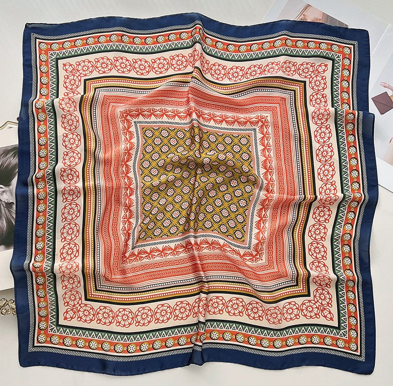 Navy orange floral square scarf