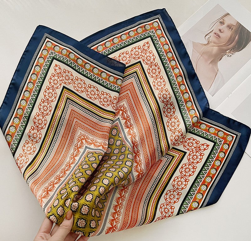 Navy orange floral square scarf