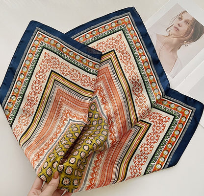 Navy orange floral square scarf