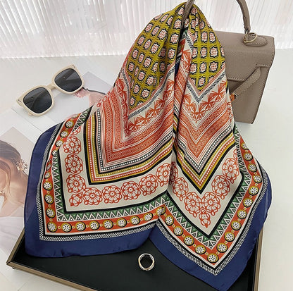 Navy orange floral square scarf