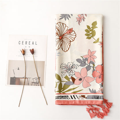 Spring floral prints scarf with tassels