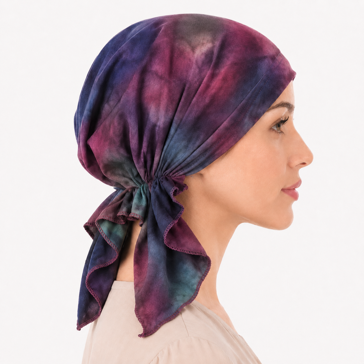 Tie-dye hair cap with tail
