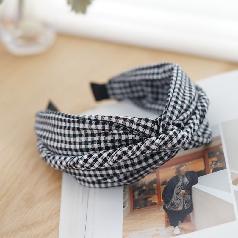 Twist top black white gingham headband