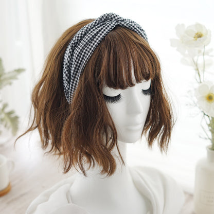 Twist top black white gingham headband