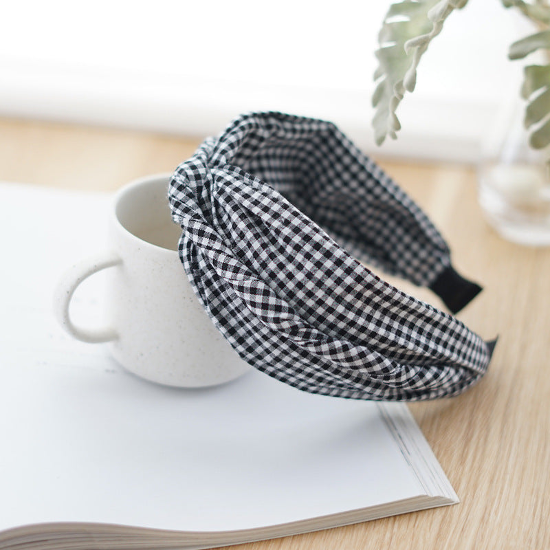 Twist top black white gingham headband