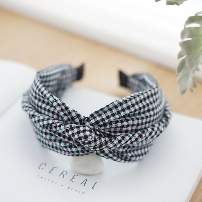 Twist top black white gingham headband