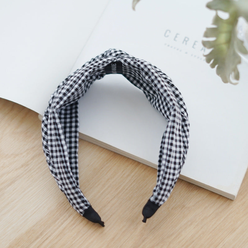 Twist top black white gingham headband