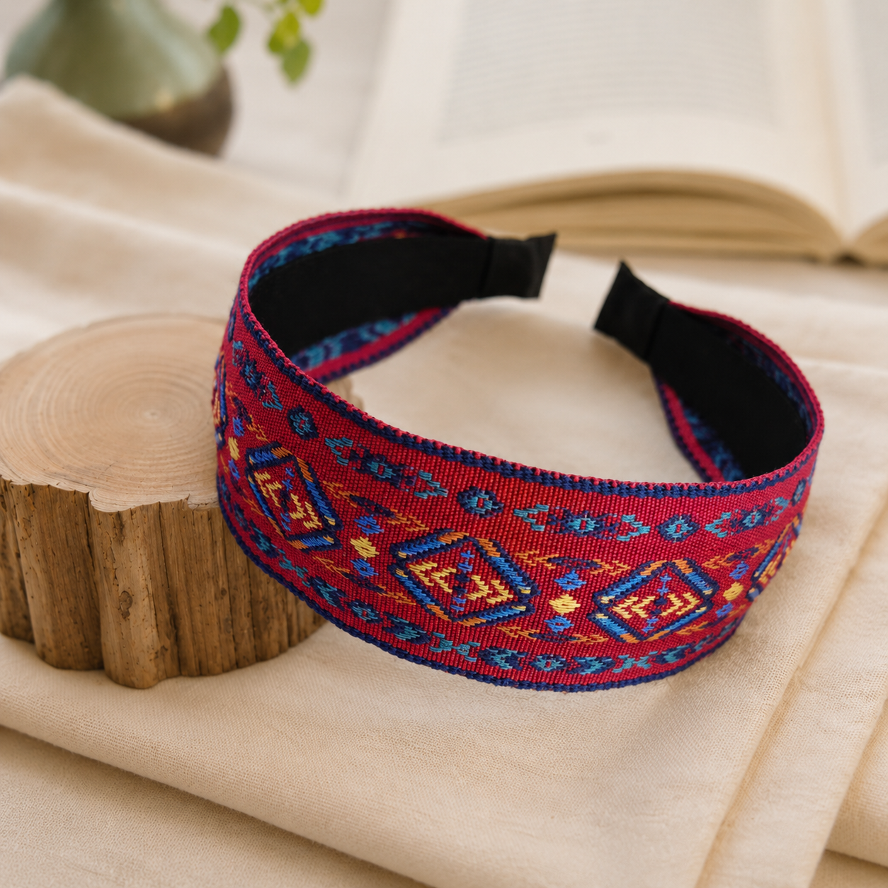 Embroidered wide headband