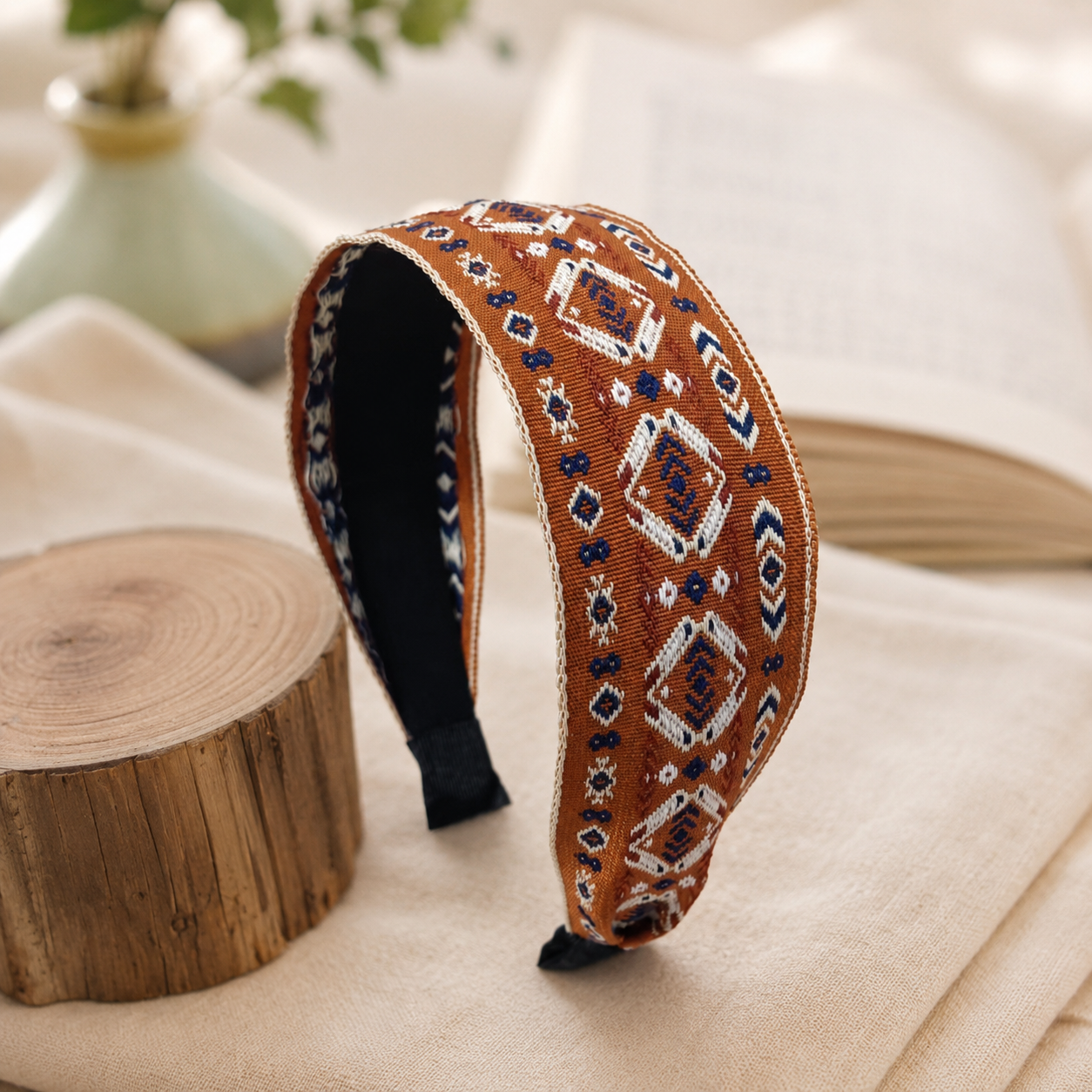 Embroidered wide headband