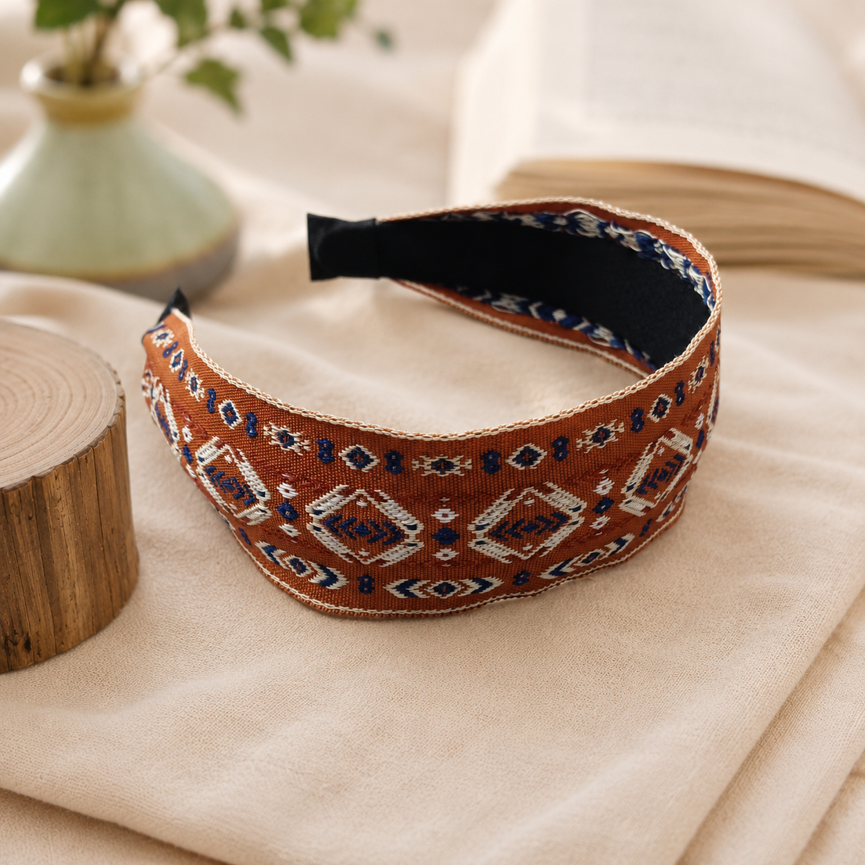 Embroidered wide headband