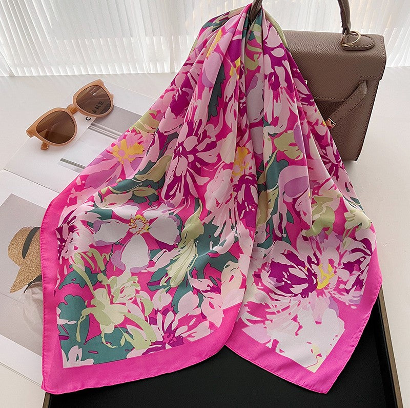 Fuchsia floral square scarf