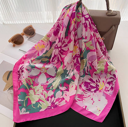 Fuchsia floral square scarf
