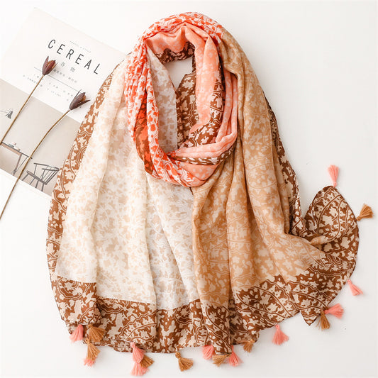 Paisley floral print scarf with tassels