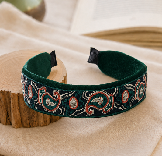 Embroidered paisley velvet headband