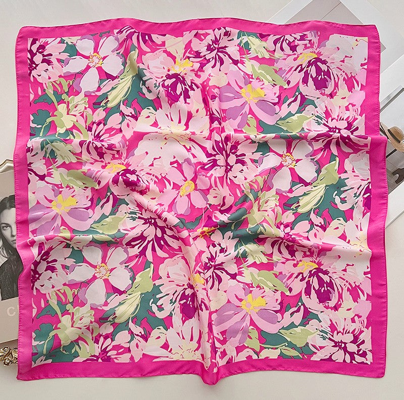Fuchsia floral square scarf