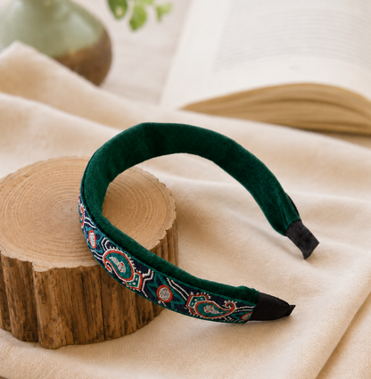 Embroidered paisley velvet headband