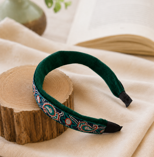 Embroidered paisley velvet headband