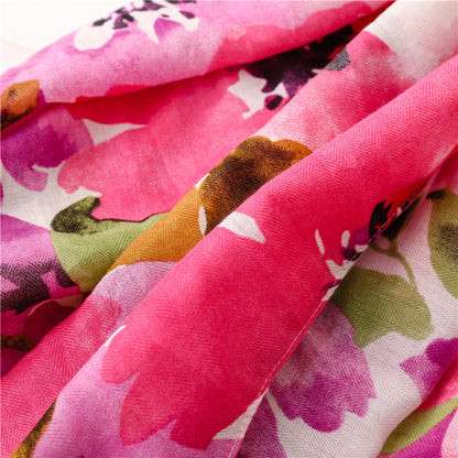 Wet paint large flowers printed scarf with tassels