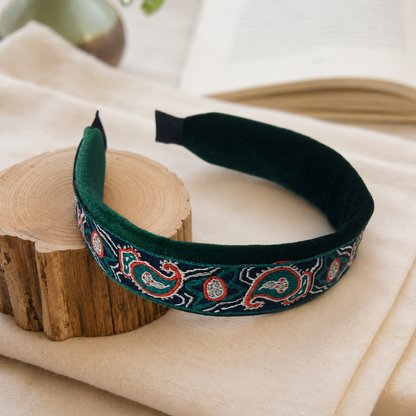 Embroidered paisley velvet headband