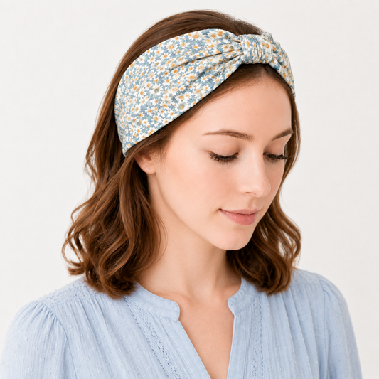 Daisy print knotted bandanna hair band