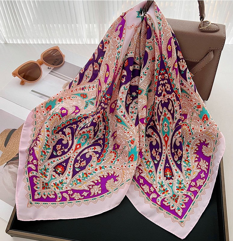 Multicoloured paisley floral square scarf
