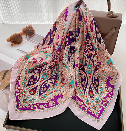 Multicoloured paisley floral square scarf