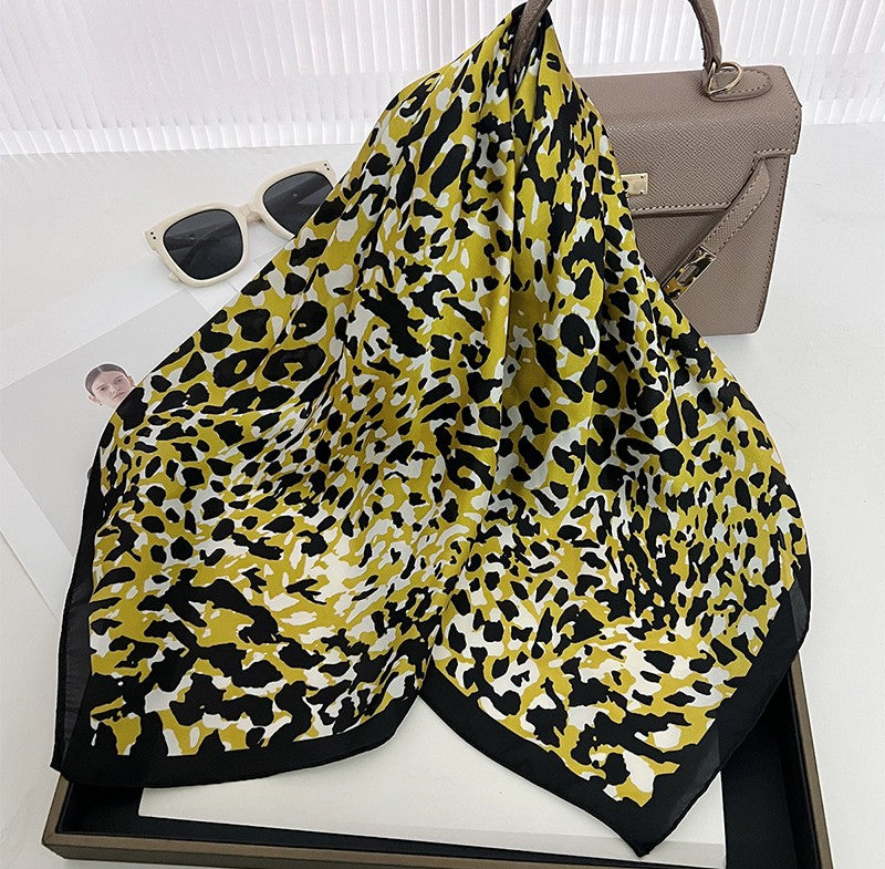 Black gold leopard square scarf