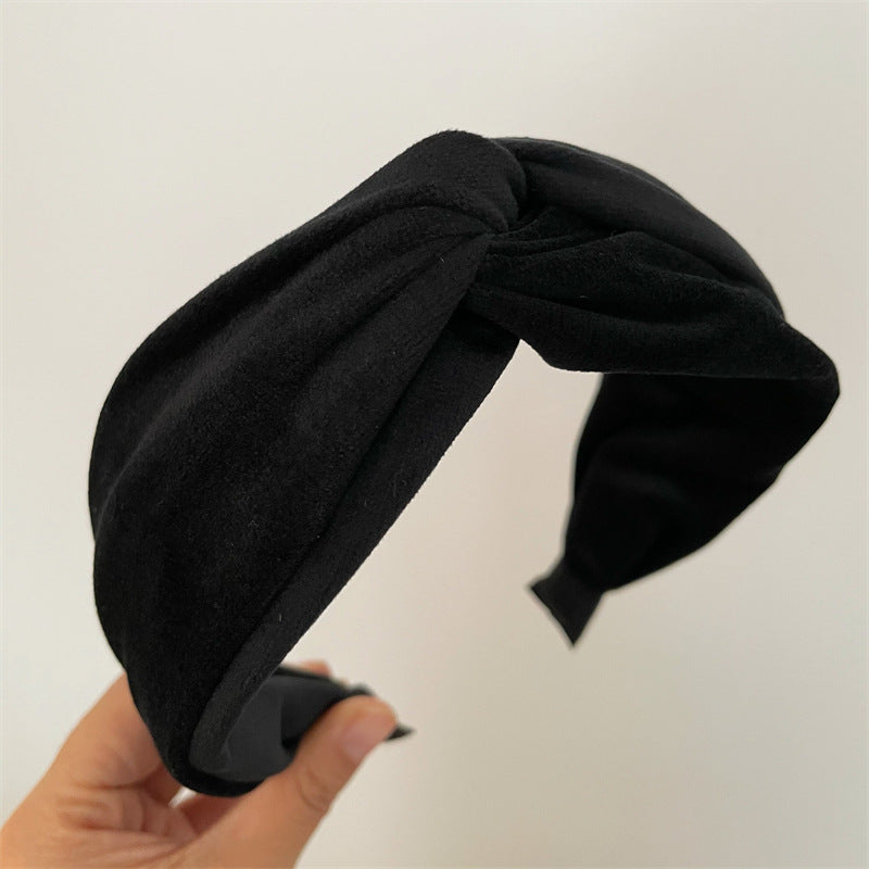 Twist top black velvet headband