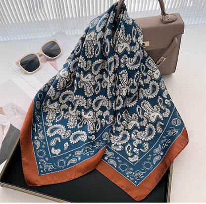 Coffee navy paisley square scarf
