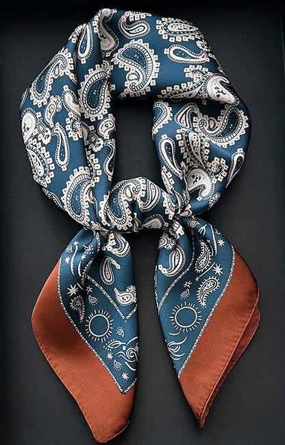 Coffee navy paisley square scarf