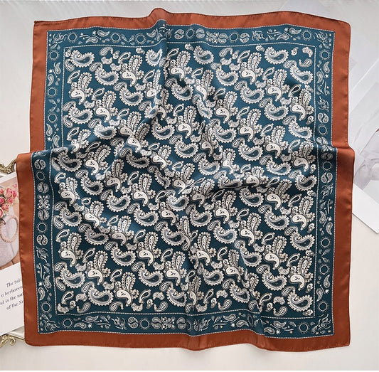 Coffee navy paisley square scarf