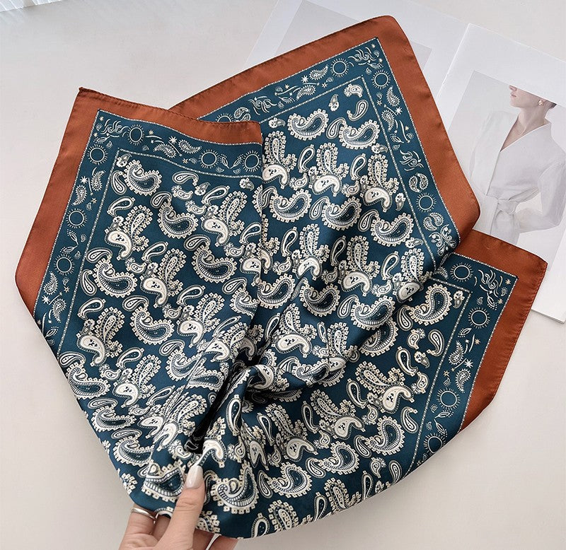 Coffee navy paisley square scarf