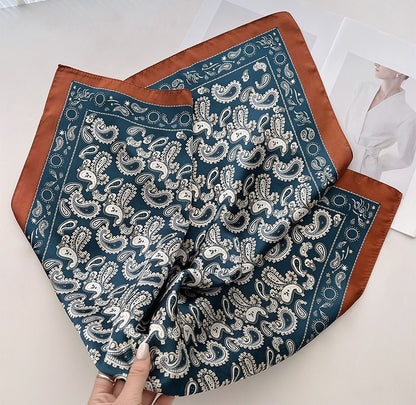 Coffee navy paisley square scarf