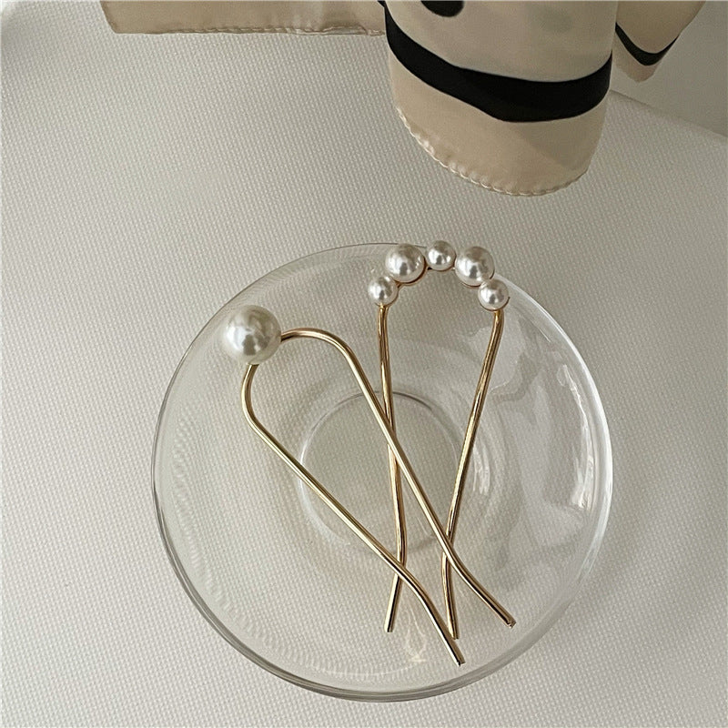 White pearl metal hair fork / French hair pin