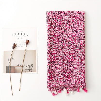 Fuchsia country flowers print scarf with tassels