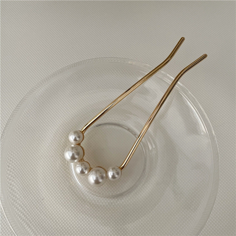 White pearl metal hair fork / French hair pin