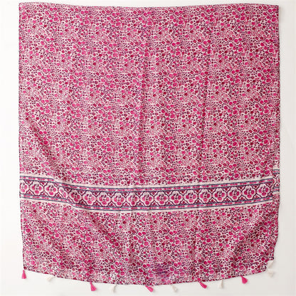 Fuchsia country flowers print scarf with tassels