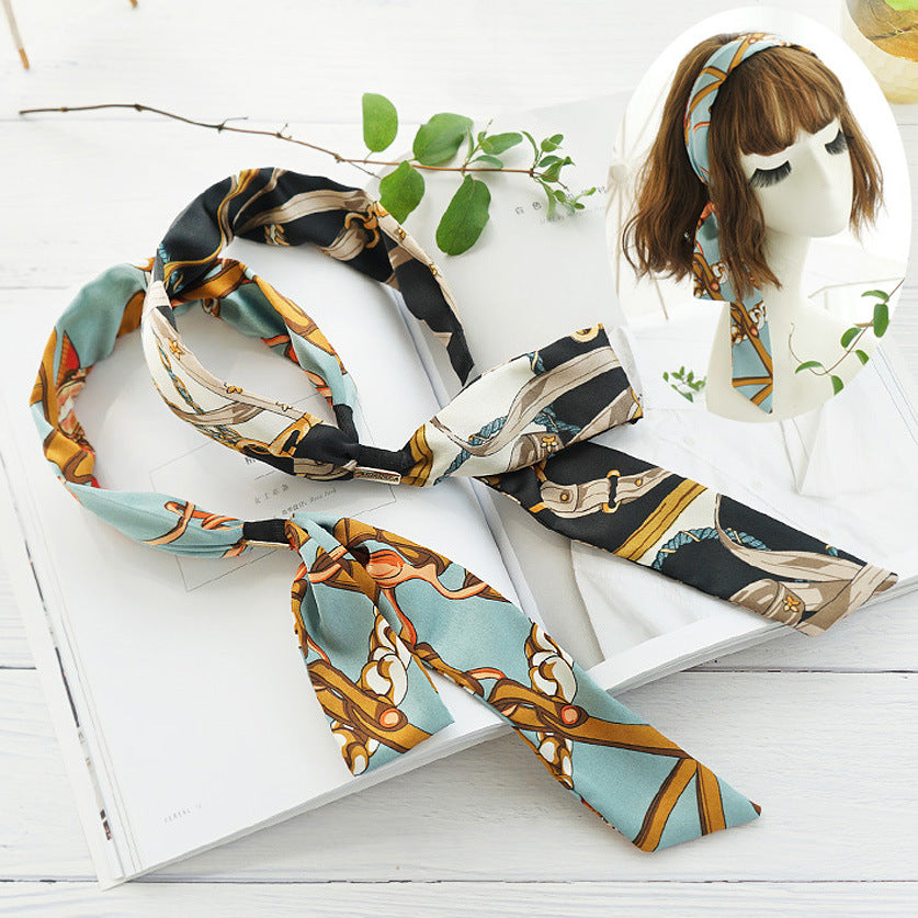 Patterned satin headband with scarf