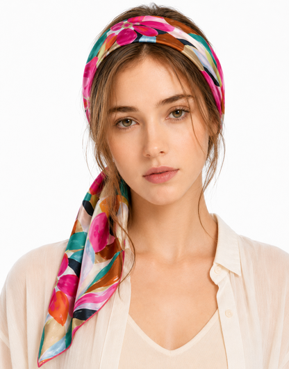 Multicoloured floral square scarf