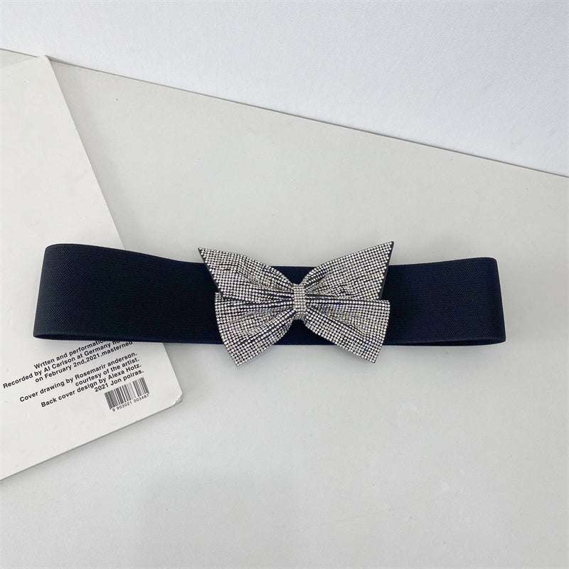 Luxury rhinestones bow stretch belt