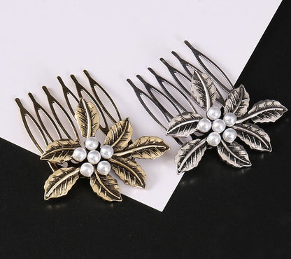 Metallic leaves small hair comb