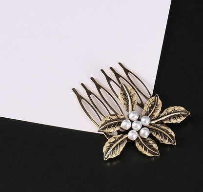 Metallic leaves small hair comb